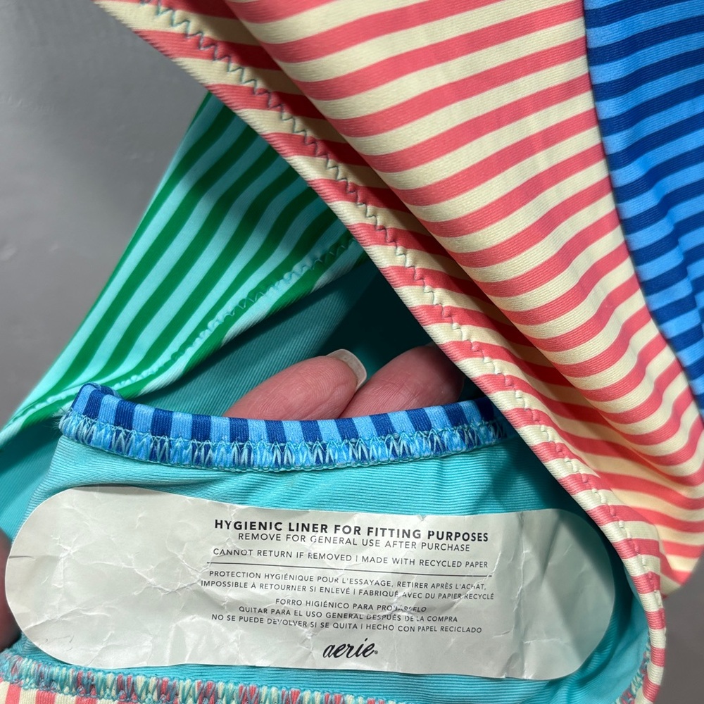 Aerie Stripped Low Back Ring Birthday Scoop Cheekiest One-Piece Swimsuit Small - Picture 3 of 7